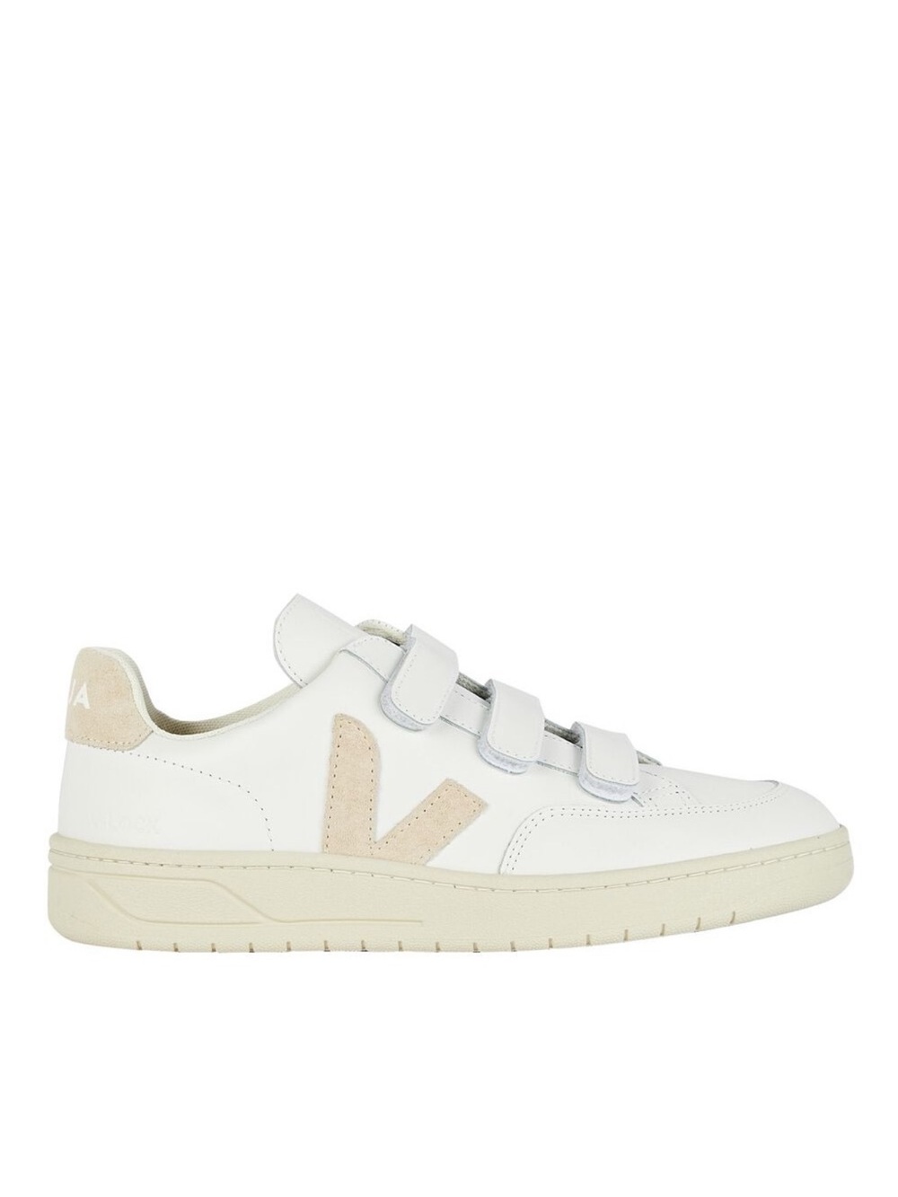 Veja B-lock White Leather Velcro Sneakers with Beige Suede V Logo